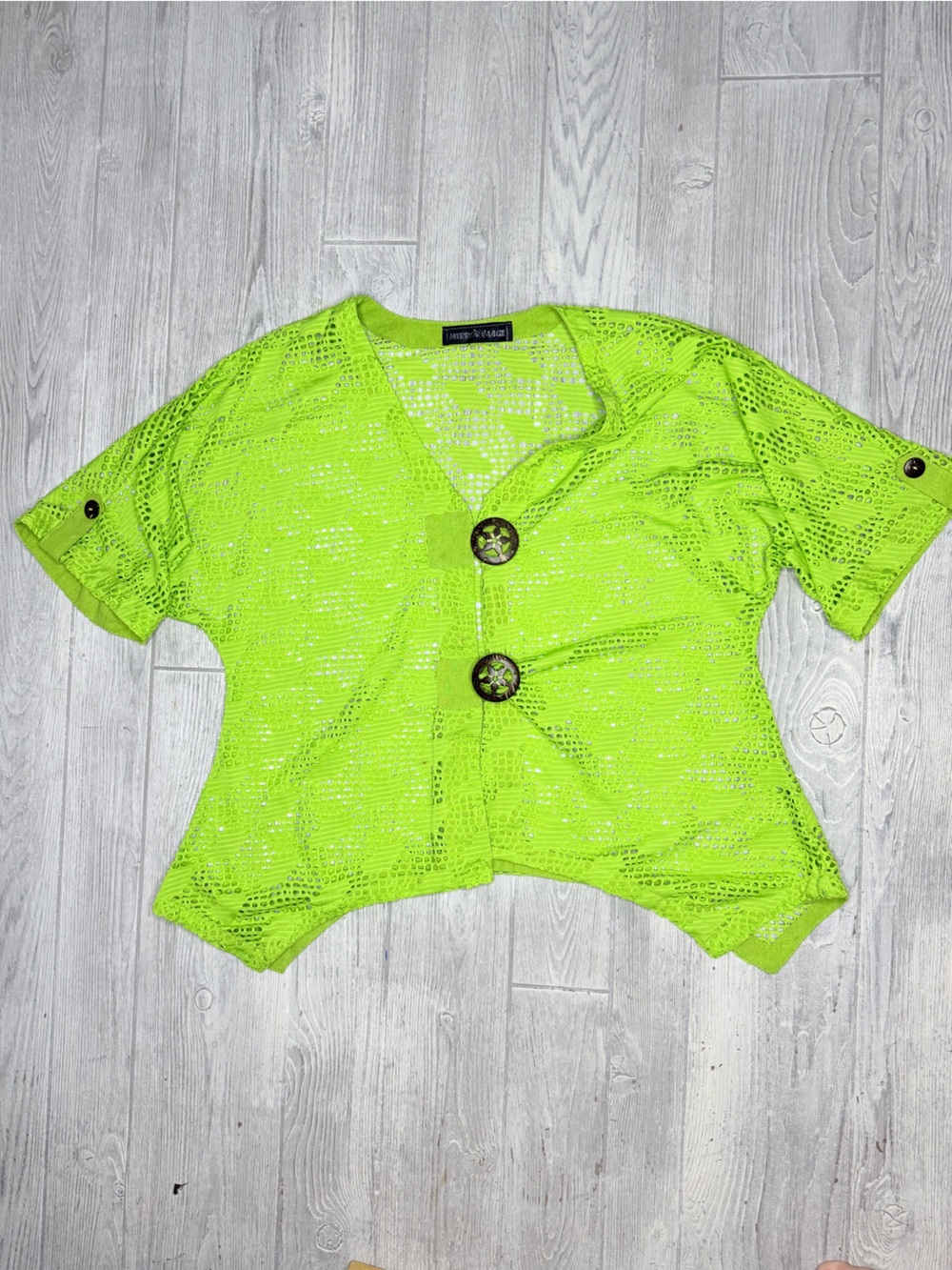 Mirror image tropical lacey coconut button front short sleeve tropical shirt xl